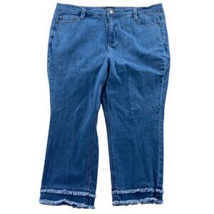 Susan Graver Womens Crop Jeans Plus Size 18W Frayed Hem 40x22 Straight Leg